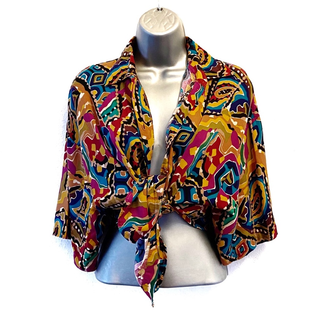 Vintage Abstract Print Multicolored Button Down Shirt Size Large